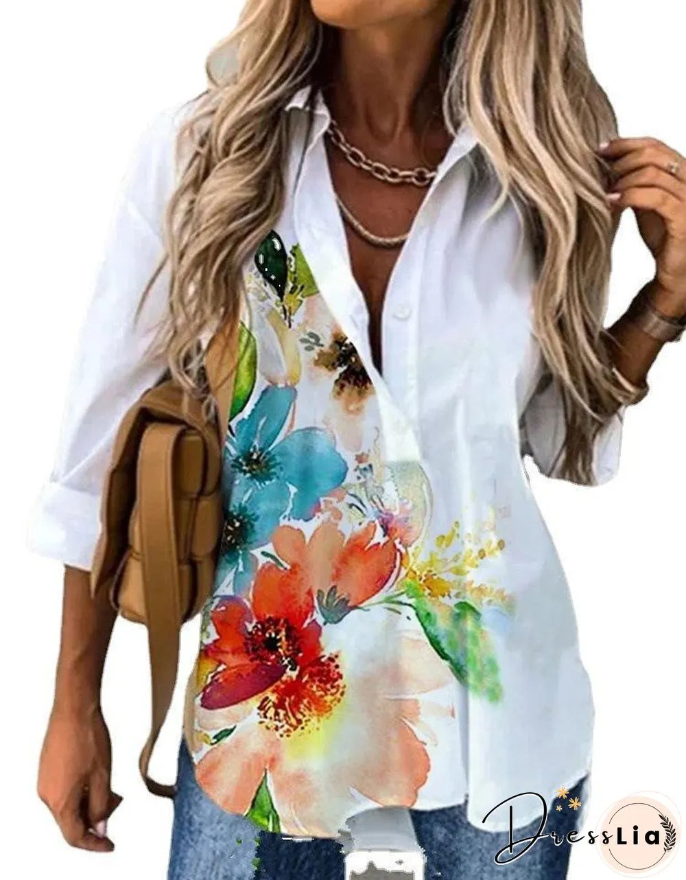 Colorful Flower Printed White Shirt