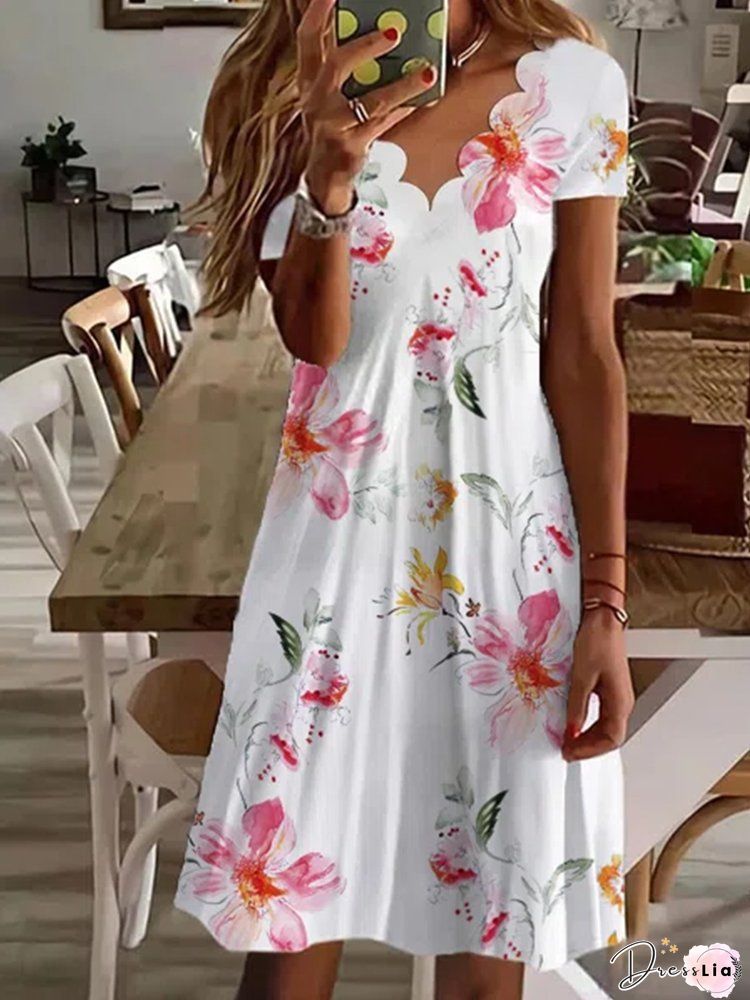 Floral Casual Short Sleeve A-line Dress