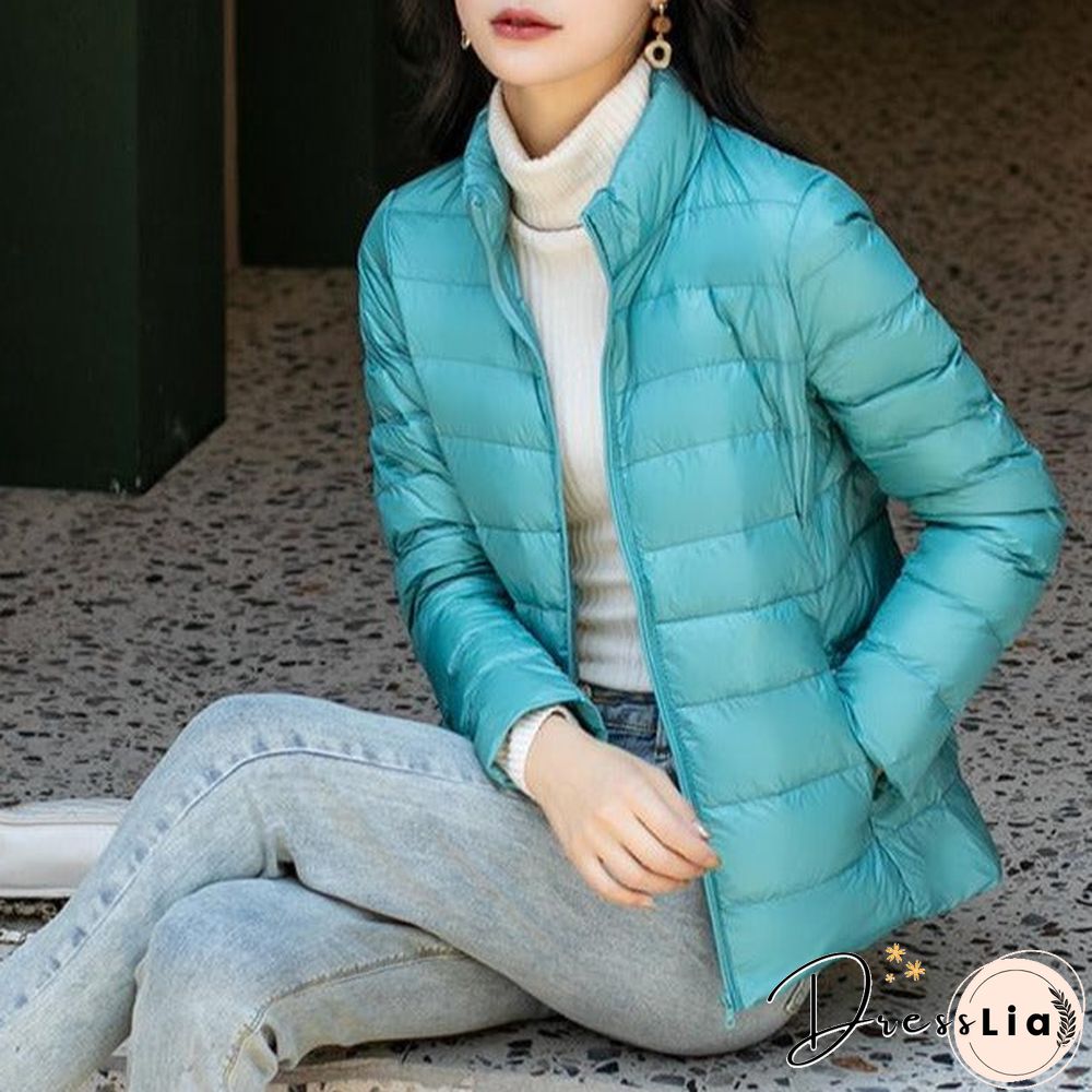 Autumn and Winter Light Down Jacket Women Stand Collar Short Coat