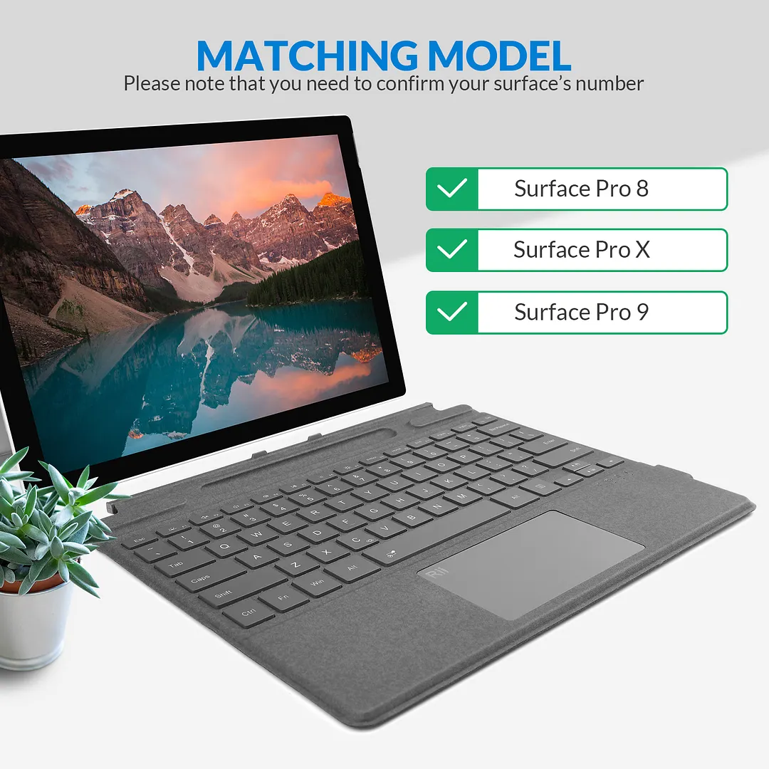 Rii SF108 Surface Pro Type Cover, Bluetooth Wireless Keyboard  Compatible Microsoft Surface Pro 8/9/x Only