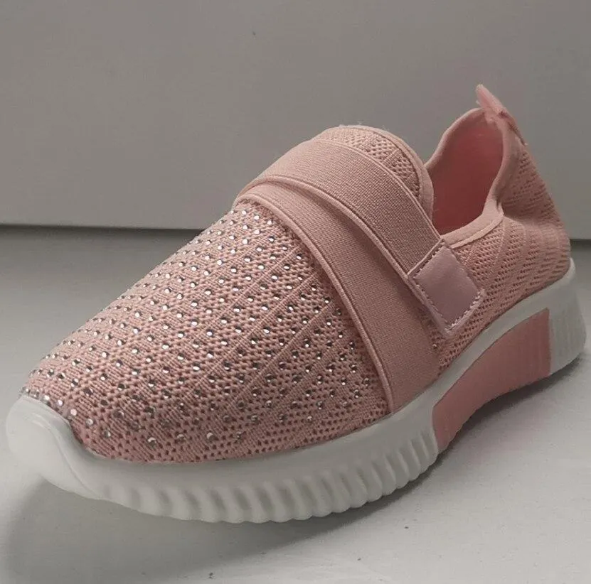 Women Casual Shoes Spring Crystal Solid Female Mesh Sneakers Casual Flat Shoes Women Flats Ladies Sport Shoes White Size 35-43 1103