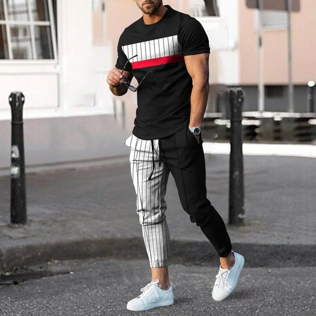 Men's Fashion Short Sleeve T-Shirt And Pants Co-Ord