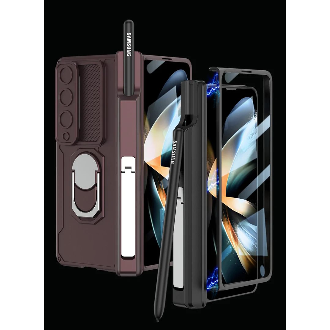 Applicable To Samsung Z Fold 3/4/5Slide Rail Lens Cover Push Window 2-In-1 Ring Holder Folding Phone Case
