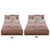 3pcs Retro Ice Silk Bed Skirt Set with Ruffle Wedding Bedspread Mattress Cover with 2 Pillowcases Machine Washable Elegant Home Decoration