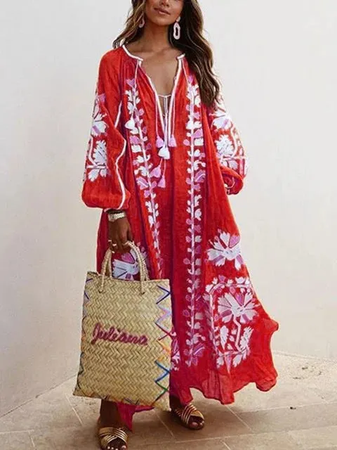 Brownm Autumn Collar Long Sleeve Printed Dresses