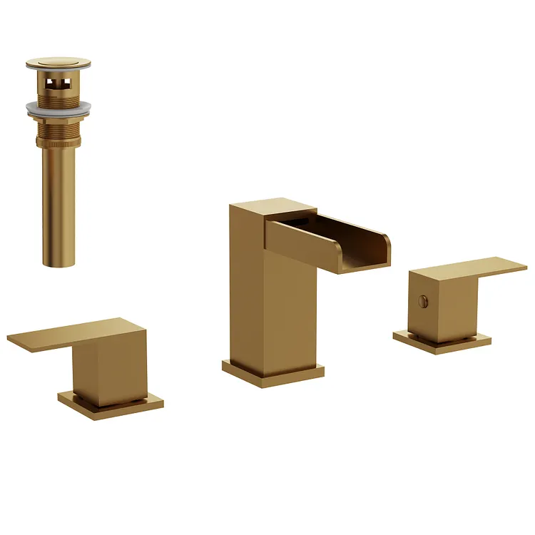 EVERSTEIN Waterfall Widespread Bathroom Sink Faucet Brushed Gold SFS-1164-GD
