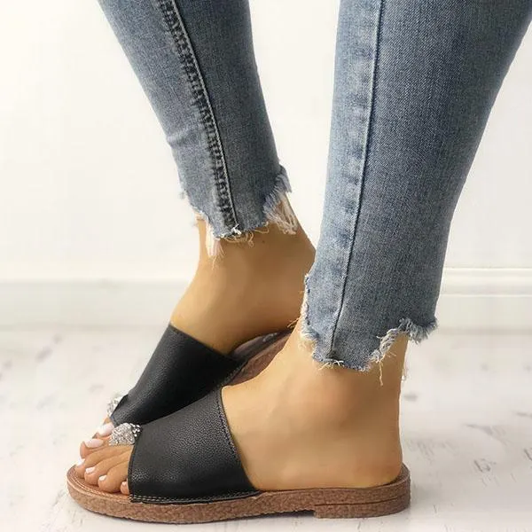 Shiny Embellished Single Strap Toe Ring Slippers
