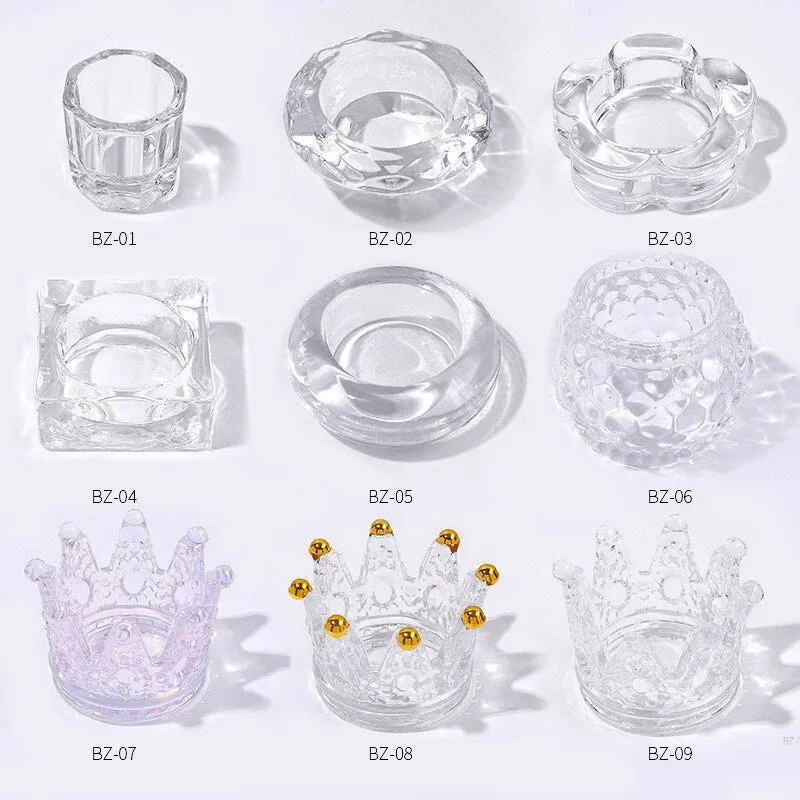 Nail Clear Crystal Glass Bowl Crown Molding Acrylic Powder Container Nail Manicure Color Palette Nail Salon Professional Tools