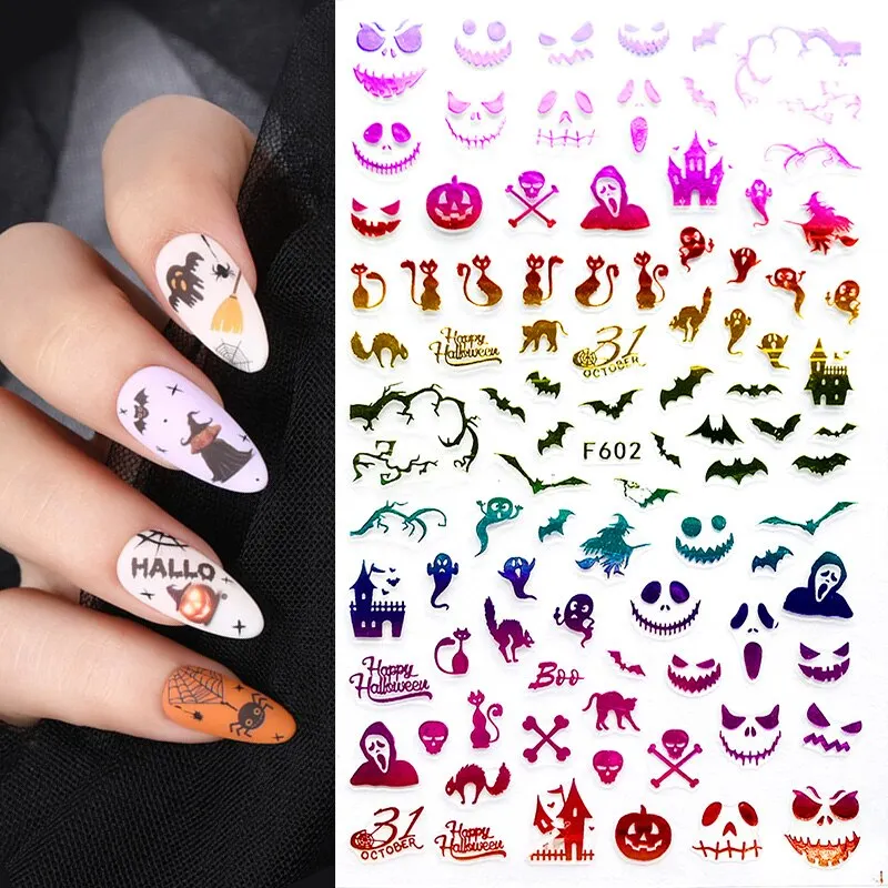1pcs Halloween Pumpkin Skull Design 3D Nail Stickers Geometry Christmas Snowflake Winter Slider Nail Foils Manicures Decoration