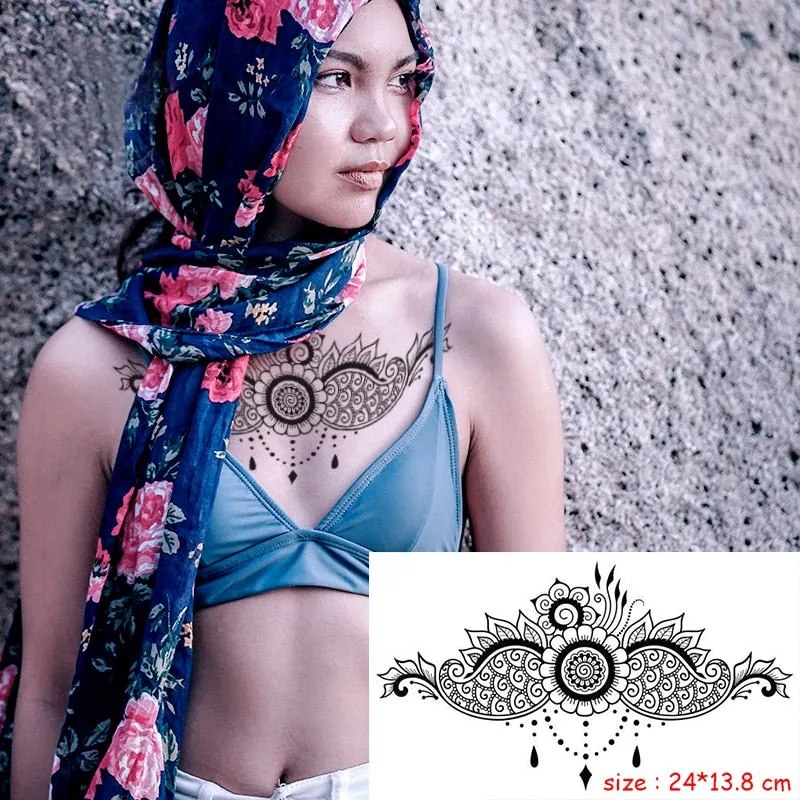 Temporary Tattoo Sticker Totem Flower Arrow Color Sexy Chest Back Fake Tatoo Waterproof Flash Tatto Body Art for Woman Girl