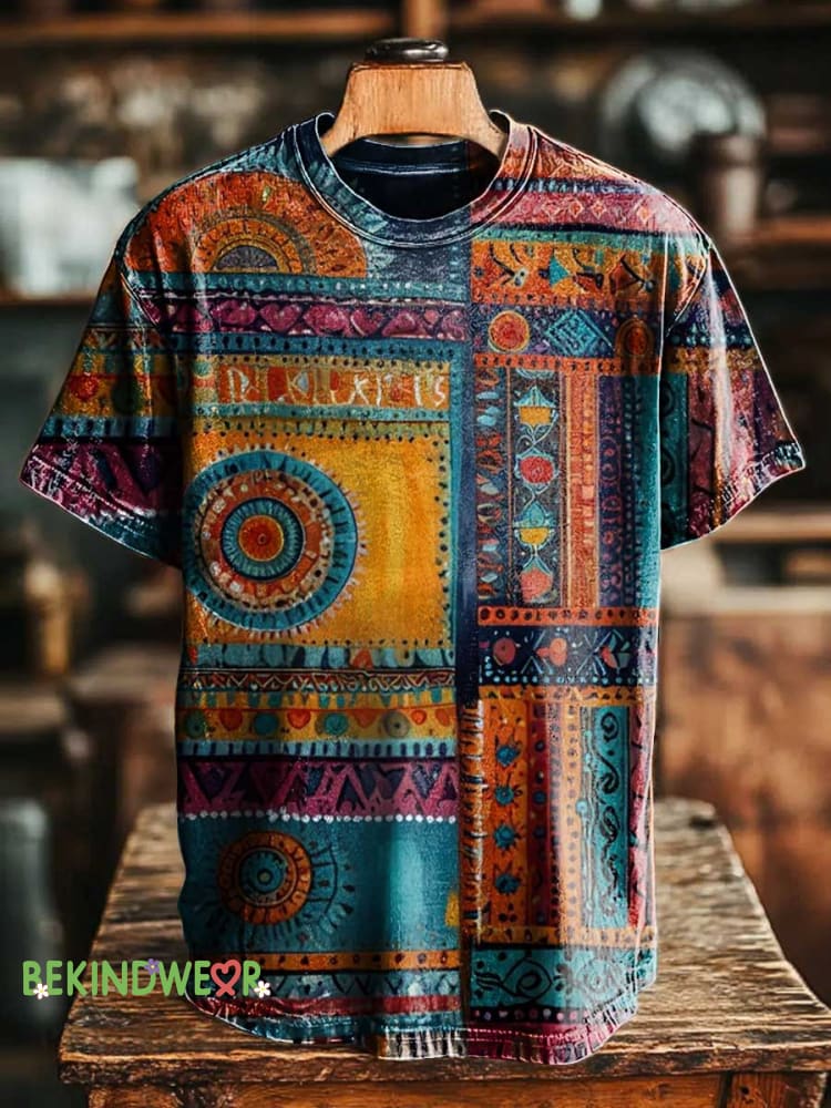Retro Ethnic Pattern T-shirt Multicolor / S