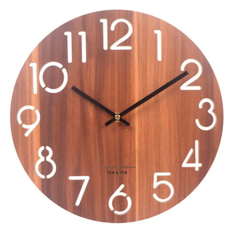 Wooden 3D Wall Clock Modern Design Nordic Brief Living Room Decoration Kitchen Clock Art Hollow Wall Watch Home Decor 12 inch