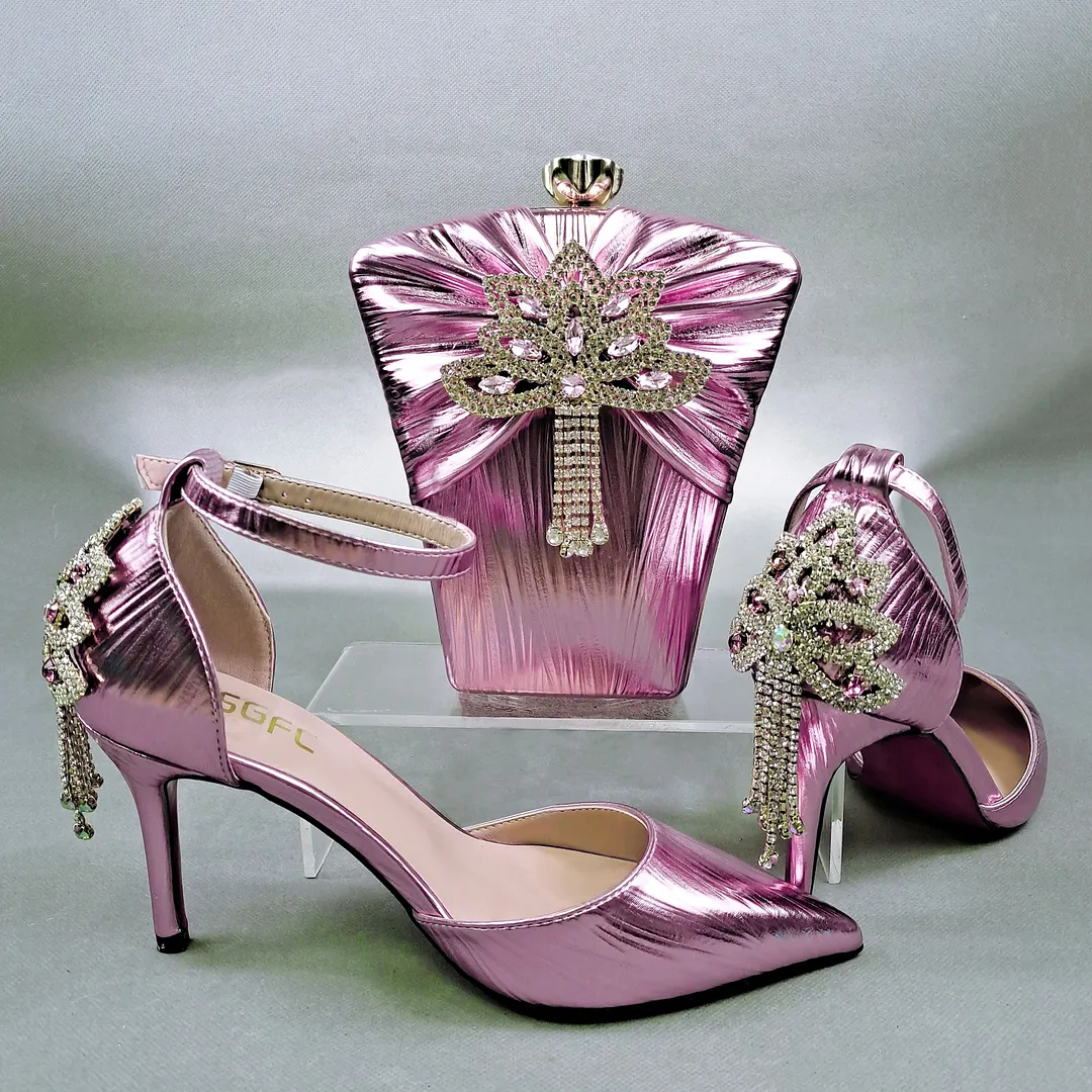 QSGFC 2022 New Arrival Sexy High Heel Pointed Elegant Noble Green Color Ladies Shoes and Bag Set For Any Occasion