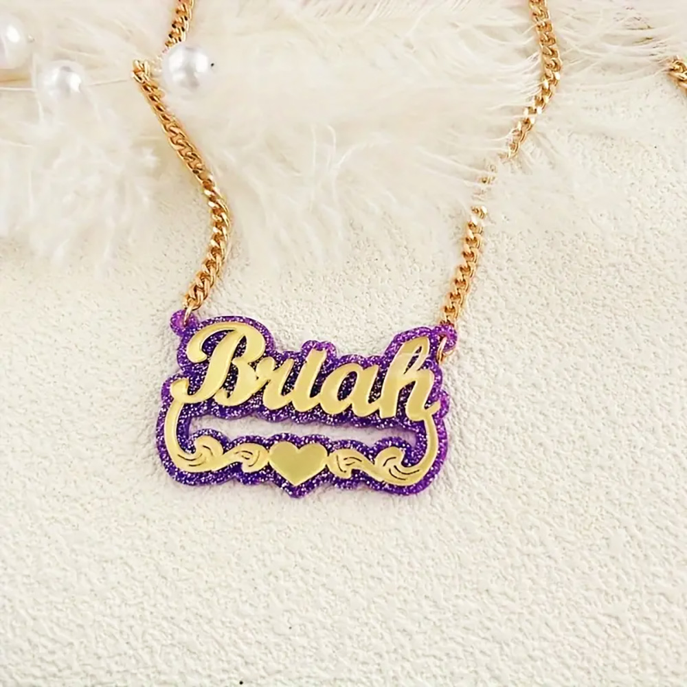Customized Acrylic Name Colorful Golden Heart Pendants
