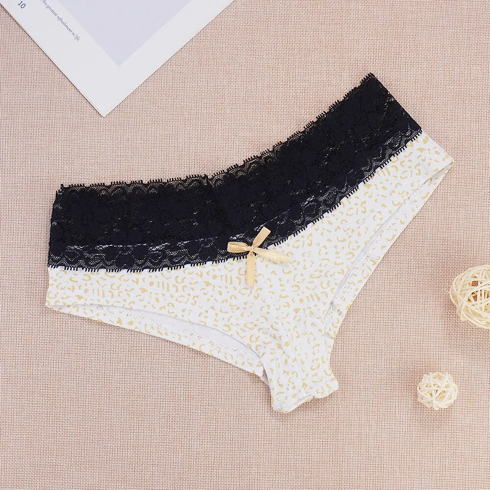 Billionm Cotton Lace Briefs Panties Women Leopard Printed Panty Sexy Underwear Fashion Underpants Breathable Bow Shorts