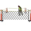 [US Local Warehouse] Retractable Outdoor Fence Expandable Barricade with Casters Free Standing Safety Barrier 0-180 Degree Rotating Folding Safety Gate Railing for Garage Home  (Dark Brown 61 in-11 Feet H-L)
