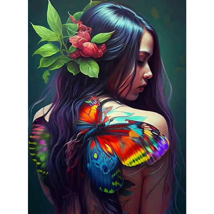 Personality Girl Flowers And Birds Back 30*40CM(Canvas) Full Round Drill Diamond Painting gbfke