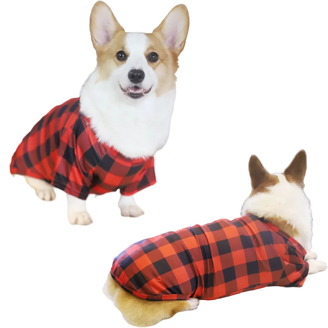MERRY CHRISTMAS Antler Print Grey Top with Black and Red Plaid Pants Family Matching Pajamas Set JJF-005