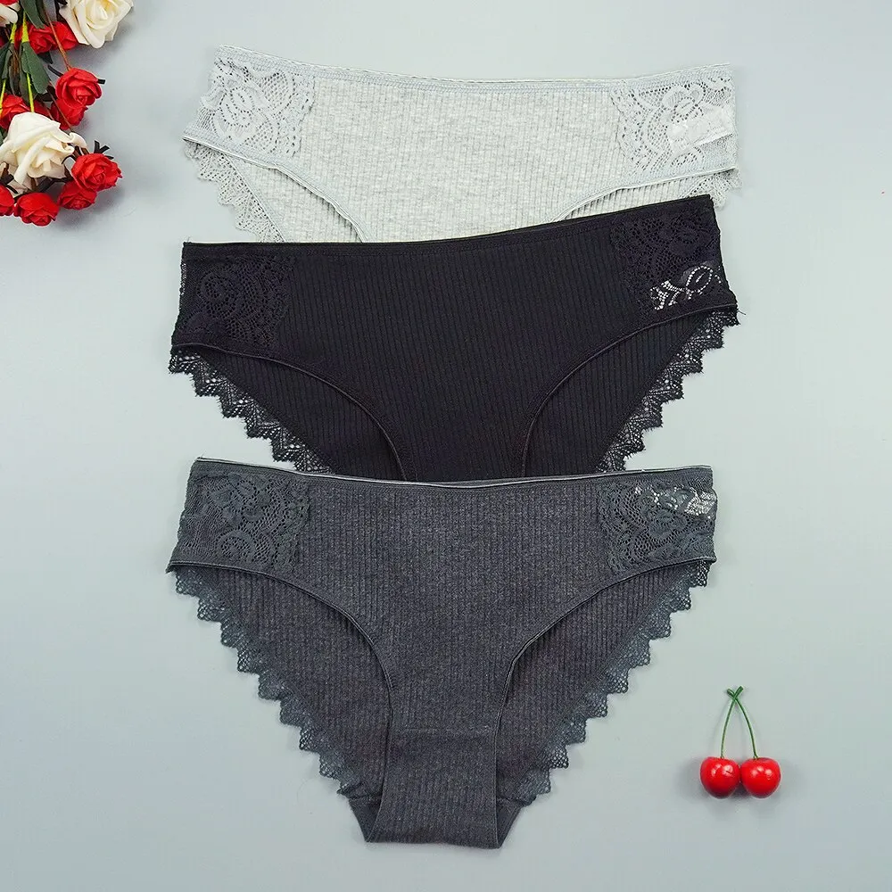 Billionm Women's Cotton Panties Sexy Underwear Strip Lady Mid Rise Underpants Breathable Briefs Intimates Lace Thread Panty