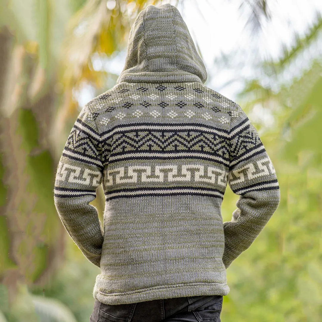 Mens Vintage Fair Isle Knitted Hooded Cardigan