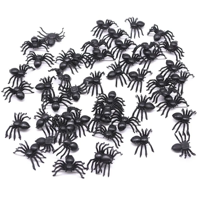 50pcs Horror Black Spider Haunted House Spider Web Bar Party Decoration Supplies Simulation Tricky Toy Kids Halloween Decoration