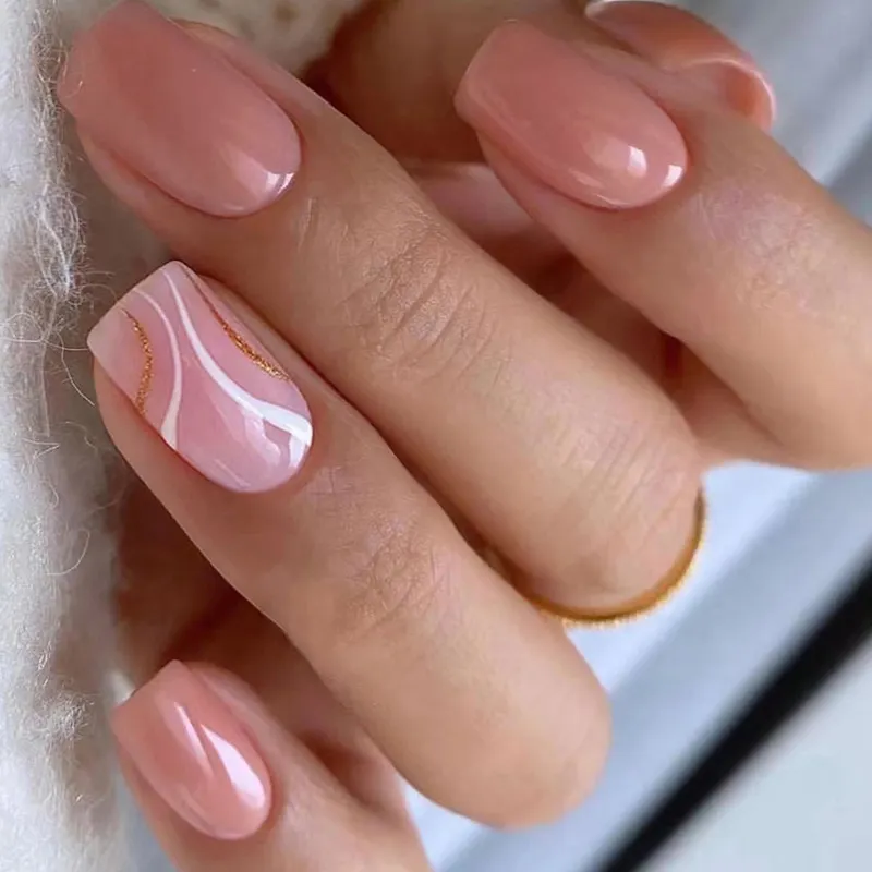 Churchf Churchf Long Ins Wind Sweet Girl Fake Nails White Gold Pink Corrugated Nail Piece Removable Fake Nails