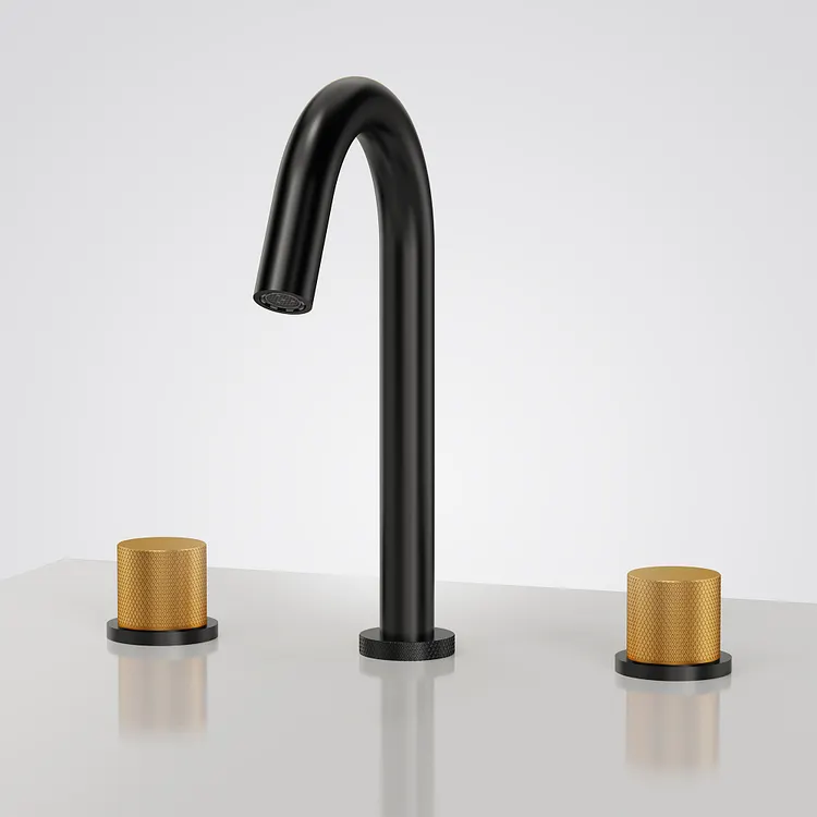 EVERSTEIN High Arc Widespread Bathroom Sink Faucet Black & Gold SFS-1149-BK-GD