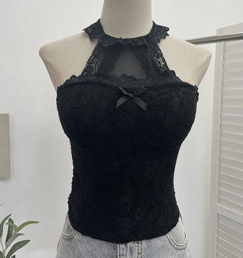 Churchf Real Shot With Chest Pad Hanging Neck Lace Sexy Sling Vest Short Babes Bottom Sleeveless Top 9196