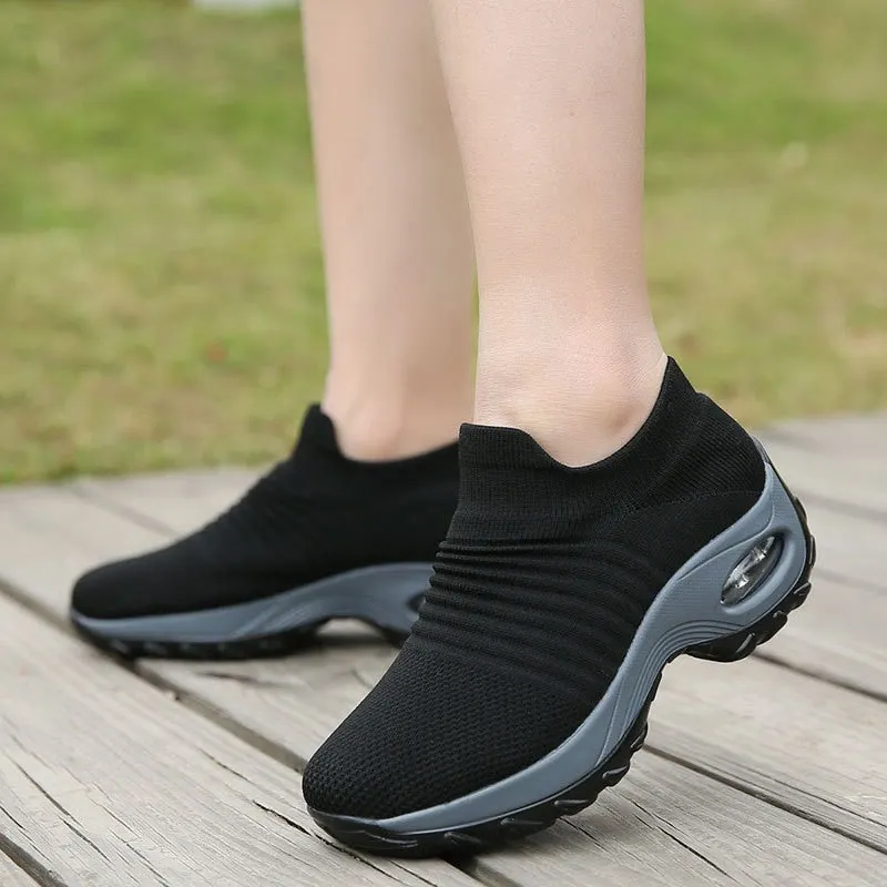 Women Sneakers Thick Bottom Wedge Shoes Women Platform Sports Shoes Elastic Fabric Sock Women Casual Shoes Red Tennis Female