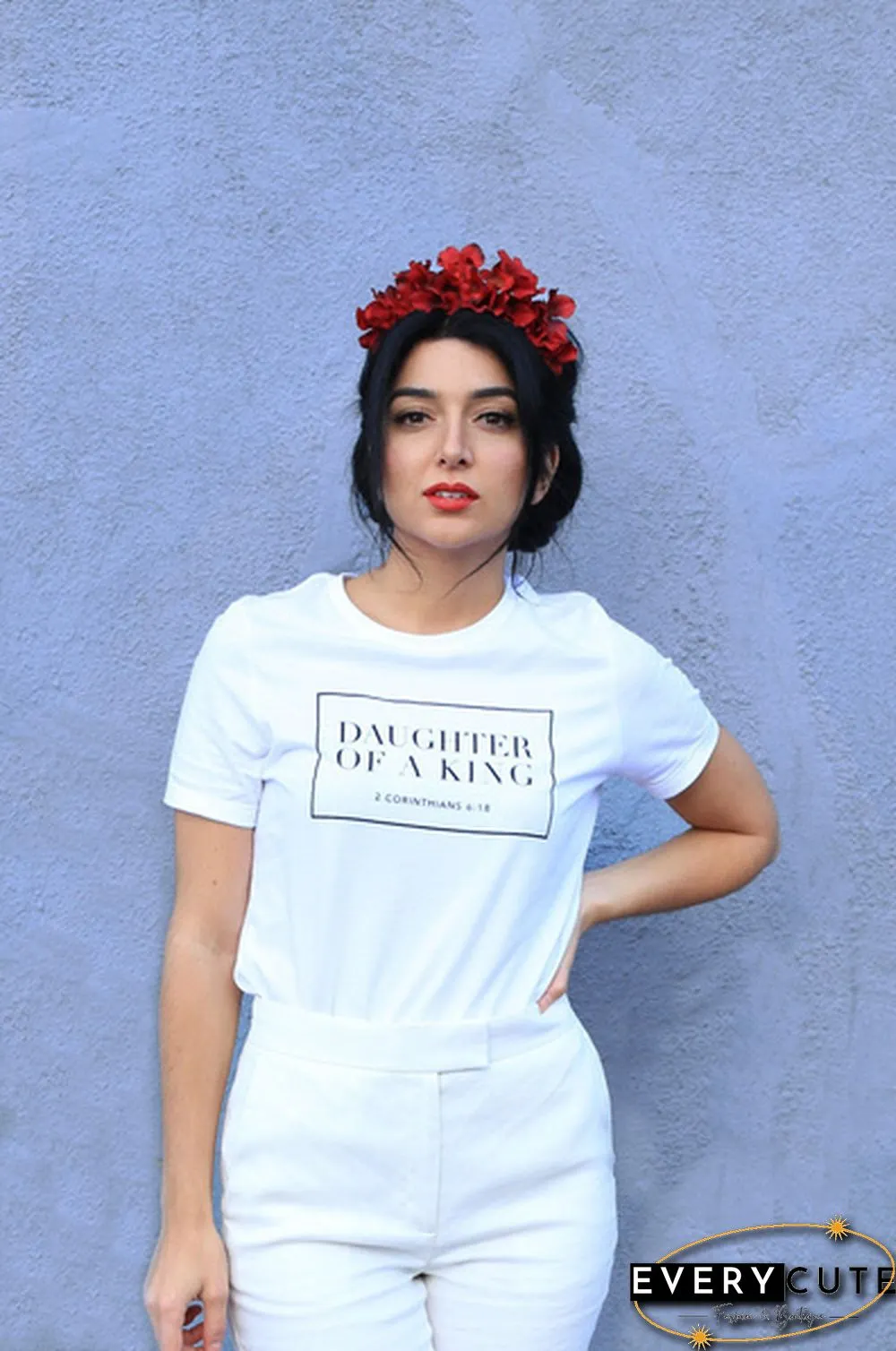 2 Corinthians 6 Daughter Of the King Christian T-Shirt Women Holly Bible Quotes Cute Graphic Tee Casual White Tops