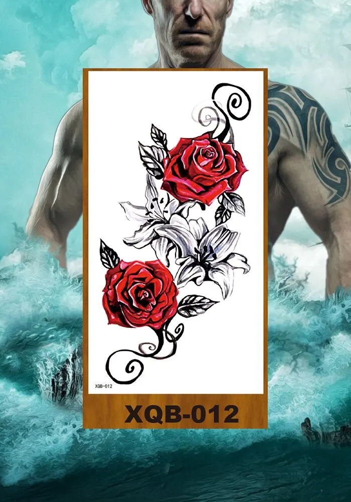 Temporary Tattoos Stickers Women Girl Chest Arm Fake Tatoo Lotus Peony Rose Magnolia Flowers Totem Face Body Makeup Waterproof