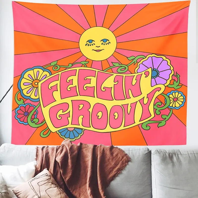 80s Aesthetic Tapestry Wall Hanging Colorful Sunshine Wall Decor Psychedelic Tapestry Decor Living Room Bedroom Bohemian Print