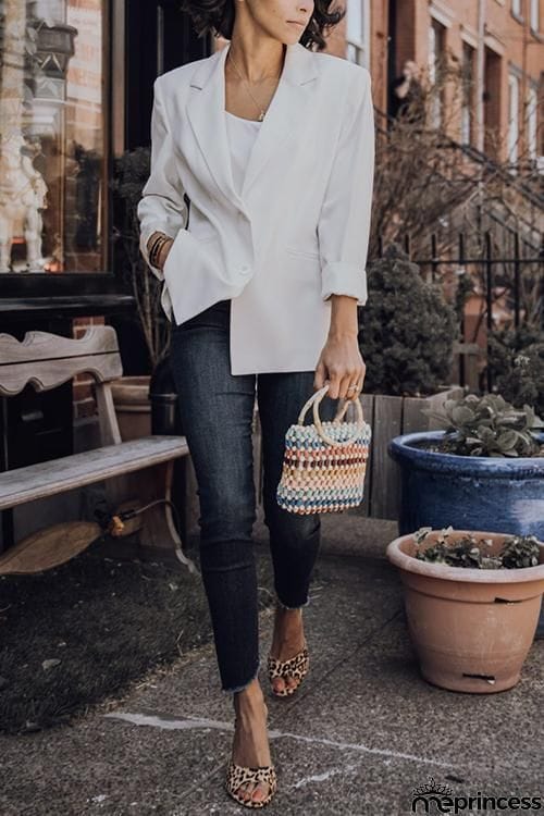 White Button Lapel Blazer