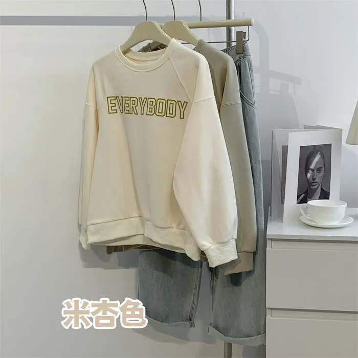 Diana Harvard Sweatshirt Raglan Sleeve Letter Printed Crew Neck Sweatshirt Female