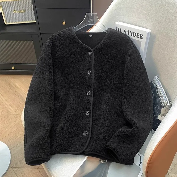 Athvotar Athvotar And Winter New Swaying Velvet Short Coat Women V-Neck Casual Thicken Warm Lamb Velvet Loose Coat Tide