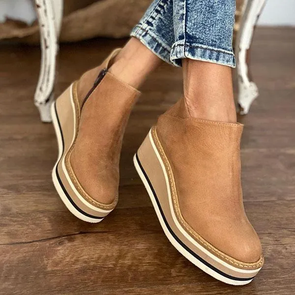 New Winter Wedges Women Boots Comfortable Ankle Boots Shoes Round Toe Heel Lace Up and Zip Thicken Botas De Mujer Plus Size 43
