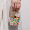 (US Local)Small Grid Diamond Painting Mirror Bag Rhinestone Jewelry Box for Women (Gold)