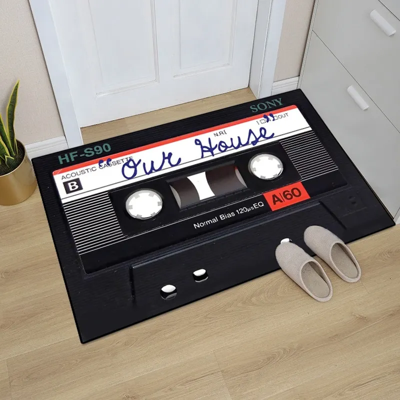 Athvotar Welcome Doormat Retro Cassette Music Tape Floor Carpet Outdoor Entrance Rug Living Room Kitchen Non-Slip Bathroom Kids Mat