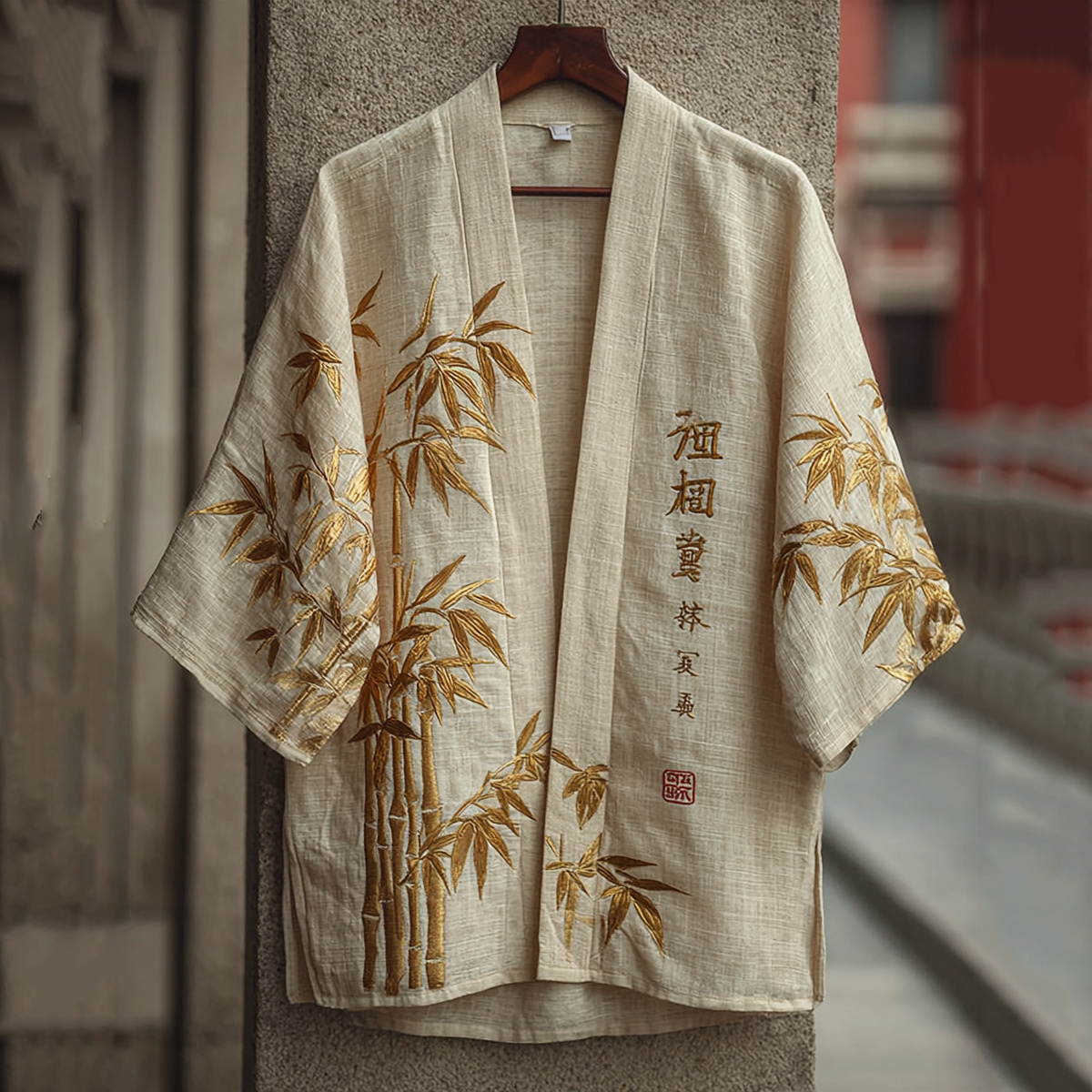 Men's Japanese Bamboo Art Linen-blend Kimono elevenforest