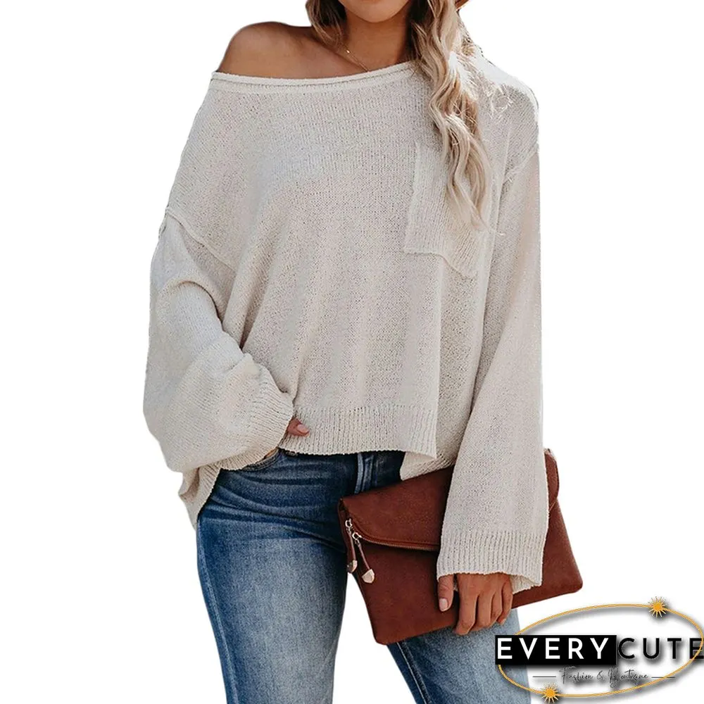 White Side Split Loose Knit Sweater