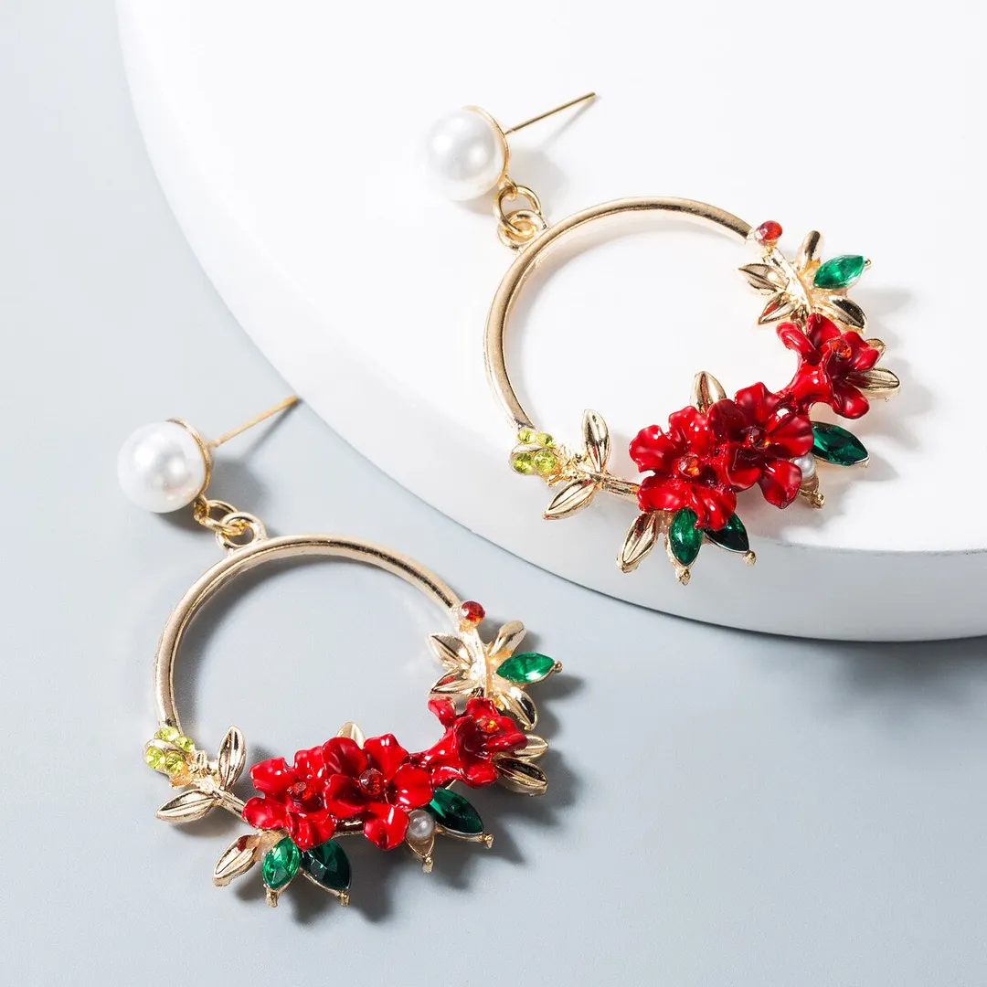 Dvacaman Bohemian Cute Long Double Layer Flower Statement Drop Earrings Women Summer Beach Party Metal Pendant Earrings Jewelry