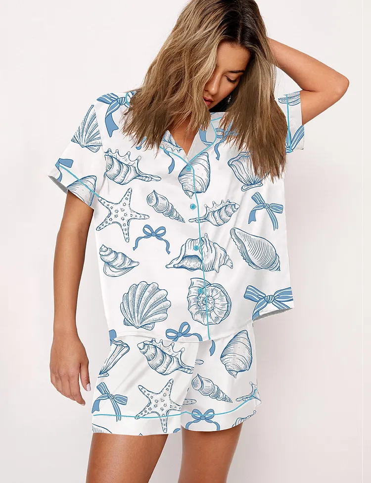 Women's Coquette Seashell Coastal Summer Vibes Pajama Set