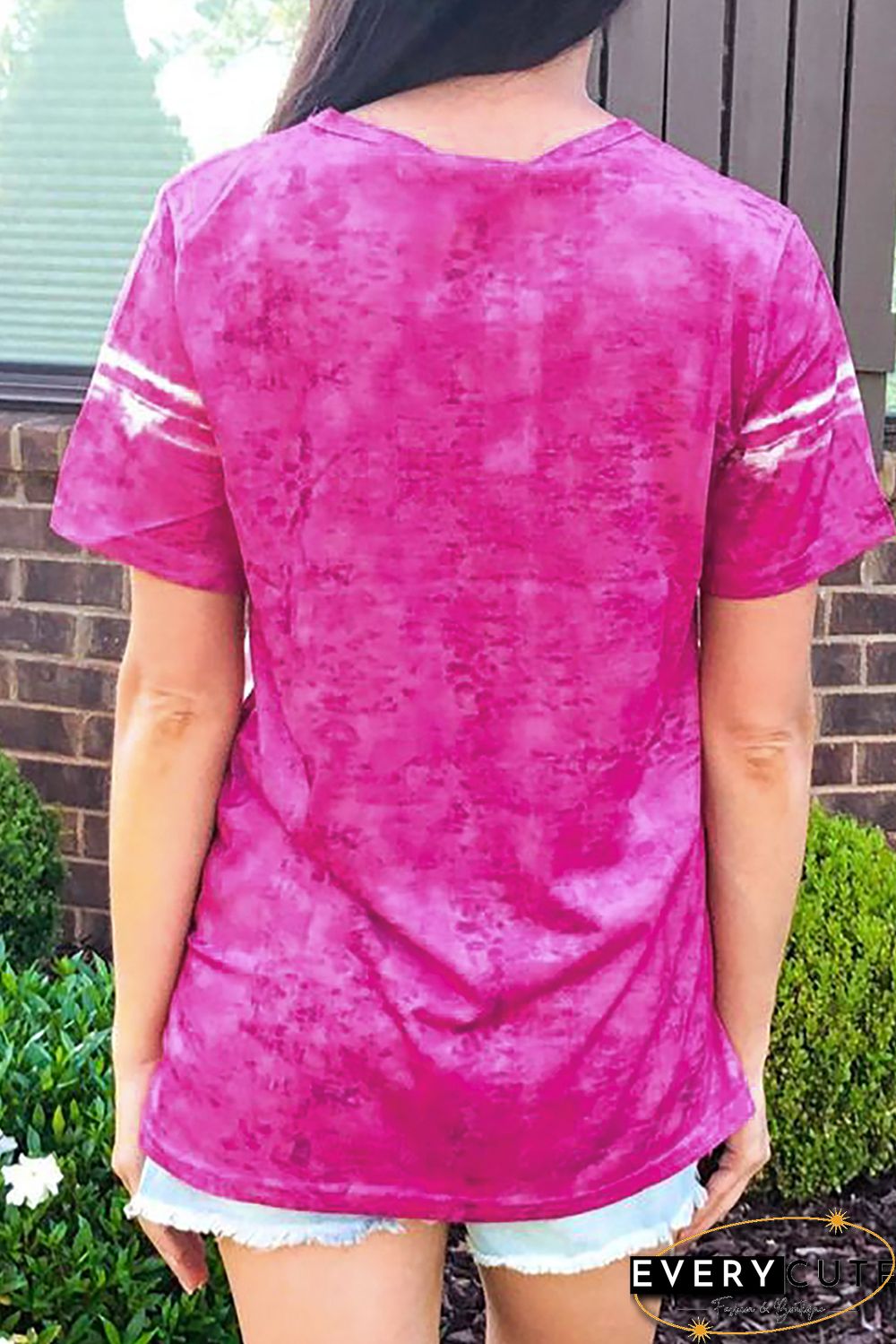 Rose Tie-dyed Color Block Print T-shirt