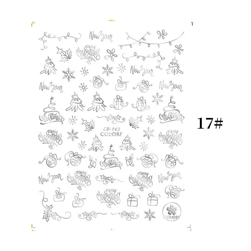 1 Sheet Christmas 5D Nail Stickers Gold And Sliver Snowflakes Transfer Nail Decals Slider Decoration For Manicuries