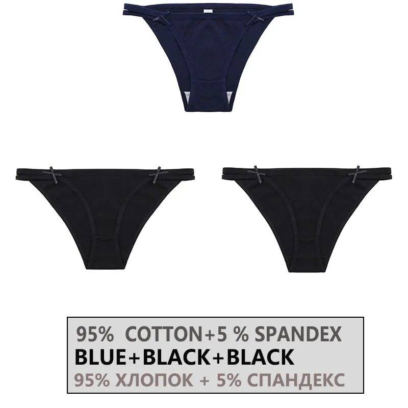 FINETOO 3PCS/Set Women's Cotton Underwear Sexy Lingerie Woman Panties Bownot Female Briefs Low-Rise Underpants 2021 Panties M-XL