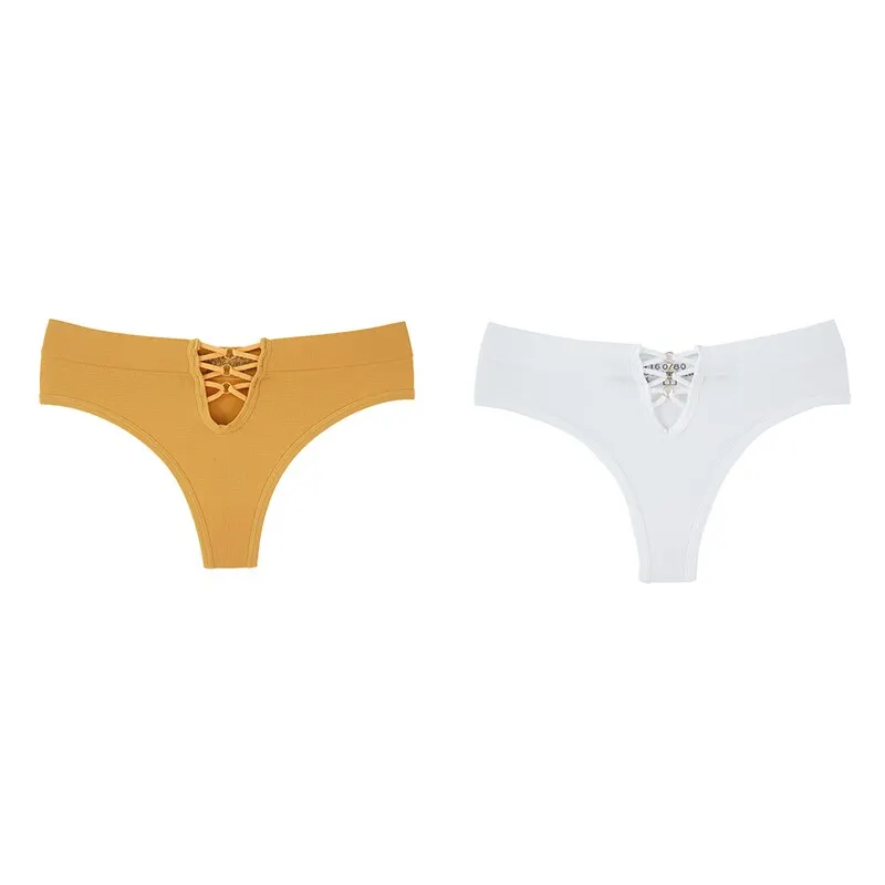 Women Panties Sexy Underwear Thongs Lingerie Female Underpants Solid Color Hollow Out Design Ladies G-String 2PCS Pantys