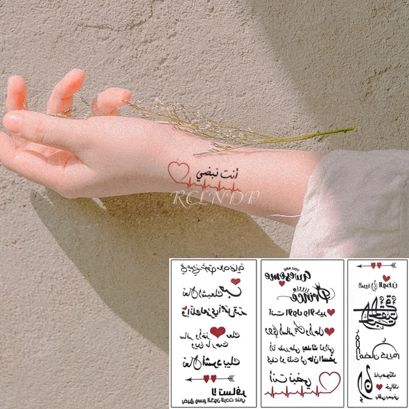 Waterproof Temporary Tattoo Sticker Arabic Letter Heart Love Pattern Personality Fake Tatoo Flash Tatto for Girl Women Men