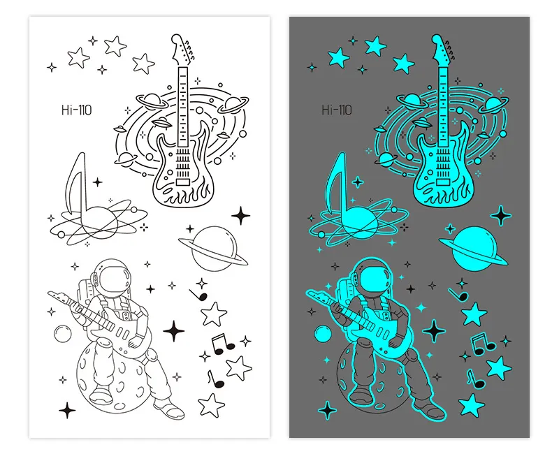 Sdrawing Luminous Glowing In Dark Tattoo Stickers Butterfly Daisy Flower Music Night Club Party Temporary Tattoos Shiny Body Art