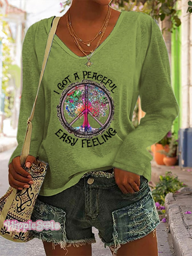 Women&rsquo;s Classic Hippie V-Neck Long Sleeve T-Shirt Green / S