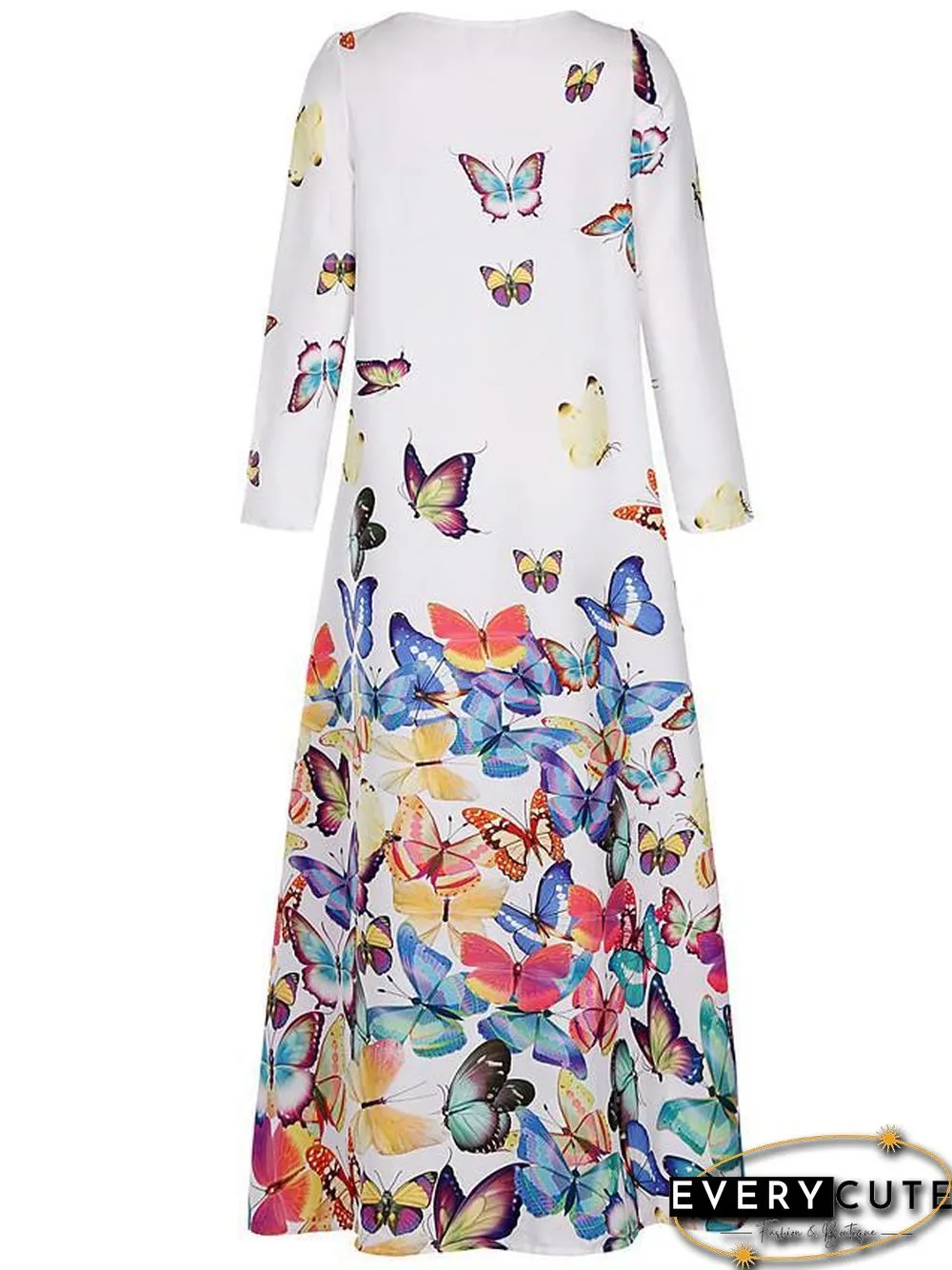 Women's Shift Dress Maxi long Dress - Long Sleeve Butterfly Spring Fall Hot Loose White Yellow Blushing Pink Light Blue S M L XL XXL 3XL 4XL 5XL
